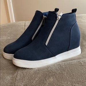 Navy Wedge Sneakers